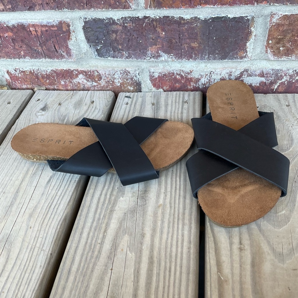 Women’s Esprit Bounty Criss Cross Cork Faux Suede Slide In Sandals Size 6